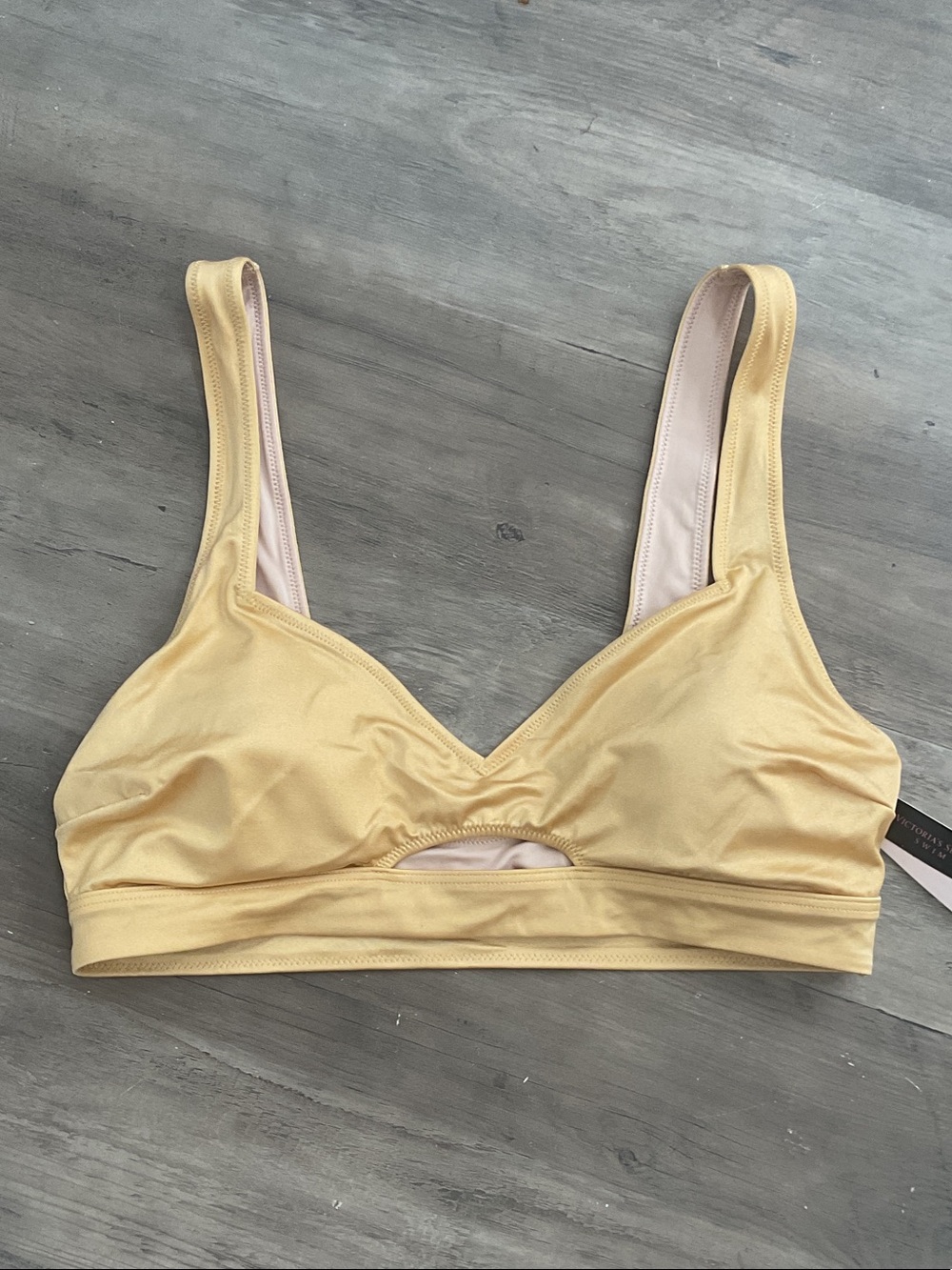Victoria's Secret gold Bikini Top with Front Cutout
